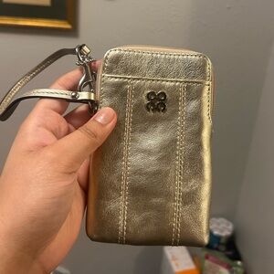 Coach Stylish Metallic Gold Leather Wristlet Wallet
